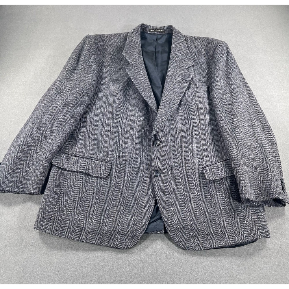 Vintage Cricketeer Sport Coat Mens 44R Gray Herringbone Wool Tweed Jacket Blazer
